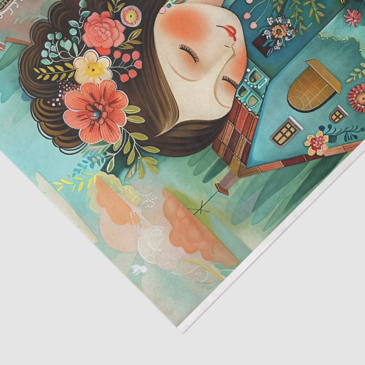 FARBENES MÄDCHEN IM BLUMENGARTENGESTALT SEIDENPAPIER (Ausschnitt)