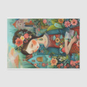 FARBENES MÄDCHEN IM BLUMENGARTENGESTALT SEIDENPAPIER (Vorderseite)