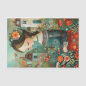 FARBENES MÄDCHEN IN GARTEN MIT BLUME DEKOUPAGE SEIDENPAPIER (Vorderseite)