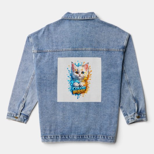 Farbenexplosion Katze – Lebendige Farbspritzer Den Jeansjacke (Rückseite)