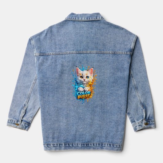 Farbenexplosion Katze – Lebendige Farbspritzer Den Jeansjacke (Rückseite)