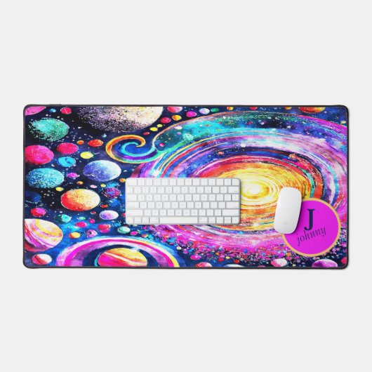 FARBENFARBENE WASSERFARBE OUTER SPACE MONOGRAMM DE SCHREIBTISCHUNTERLAGE (Tastatur & Maus)