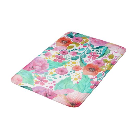 Farbenfarbenes Blumenmuster Badematte (Schrägansicht)