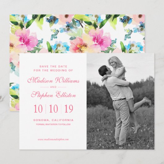 Farbenfarbenes Blumenmuster - Save the Date (Vorne/Hinten)