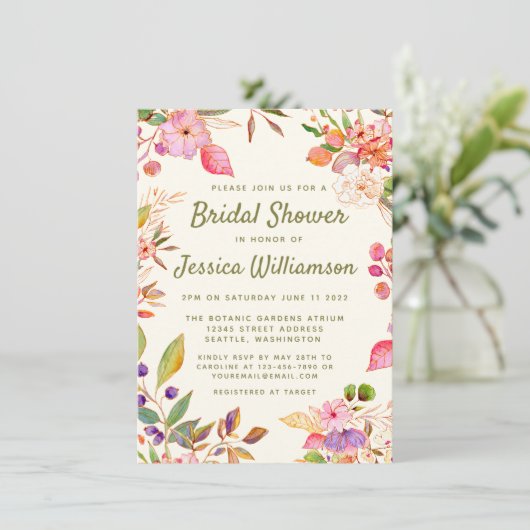 Farbenfarbenes Brautparty für Flora und Fauna Einladung (Stehend Vorderseite)