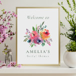 Farbenfarbenes Brautparty Poster<br><div class="desc">Boho Minimalistische Wasserfarbe Blumenmuster Brautparty Benutzerdefiniertes Willkommenszeichen</div>