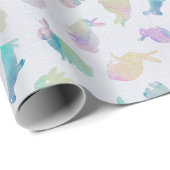 Farbenfarbenes Bunnies-Muster in Weiß Geschenkpapier (Rolleneckpunkt)