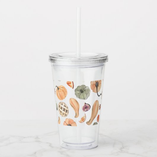 Farbenfarbenes Kürbismuster | Herbstwoben Acryltrinkbecher (Vorderseite)