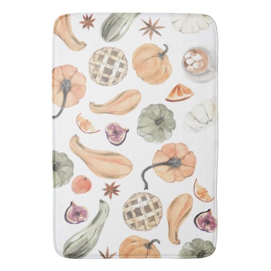 Farbenfarbenes Kürbismuster | Herbstwoben Badematte (Vorderseite Vertikal)