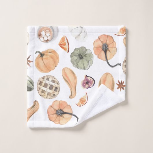 Farbenfarbenes Kürbismuster | Herbstwoben Badhandtuch Set (Waschlappen)