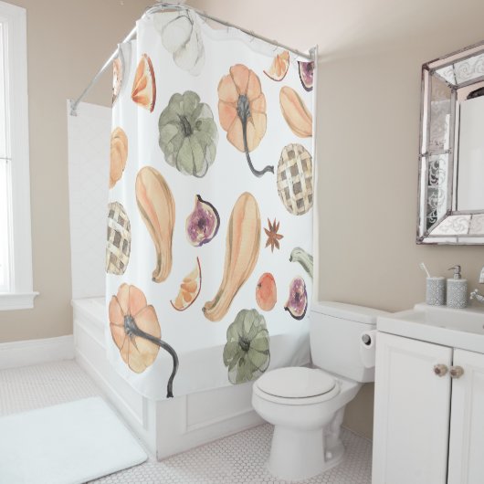 Farbenfarbenes Kürbismuster | Herbstwoben Duschvorhang (Beispiel)