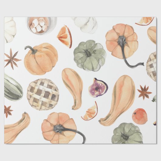 Farbenfarbenes Kürbismuster | Herbstwoben Geschenkpapier (Flach)