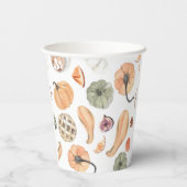 Farbenfarbenes Kürbismuster | Herbstwoben Pappbecher (Rückseite)