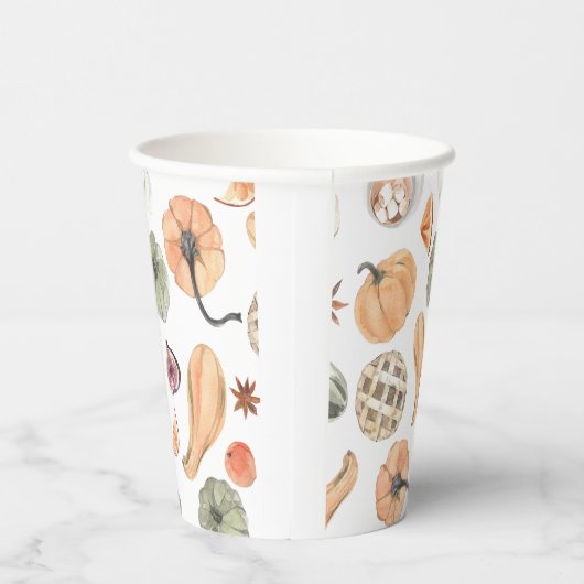 Farbenfarbenes Kürbismuster | Herbstwoben Pappbecher (Rechts)