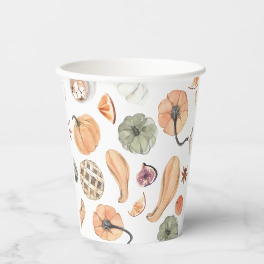 Farbenfarbenes Kürbismuster | Herbstwoben Pappbecher (Vorderseite)