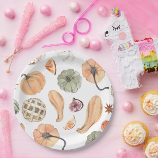 Farbenfarbenes Kürbismuster | Herbstwoben Pappteller (Party)