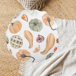 Farbenfarbenes Kürbismuster | Herbstwoben Rundes Kissen