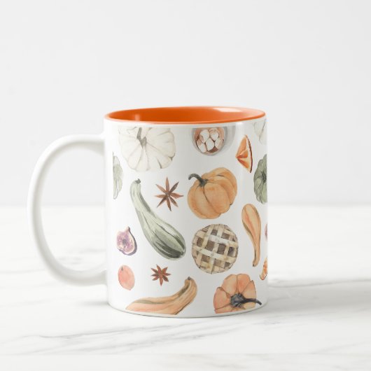 Farbenfarbenes Kürbismuster | Herbstwoben Zweifarbige Tasse (Links)