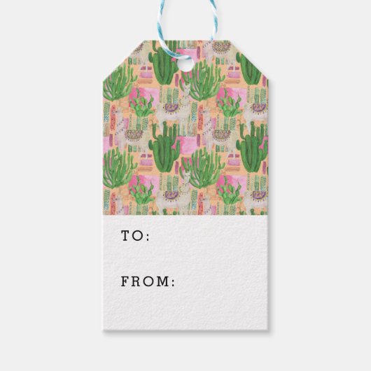 Farbenfarbenes Lama-Muster Geschenkanhänger (Vorderseite)