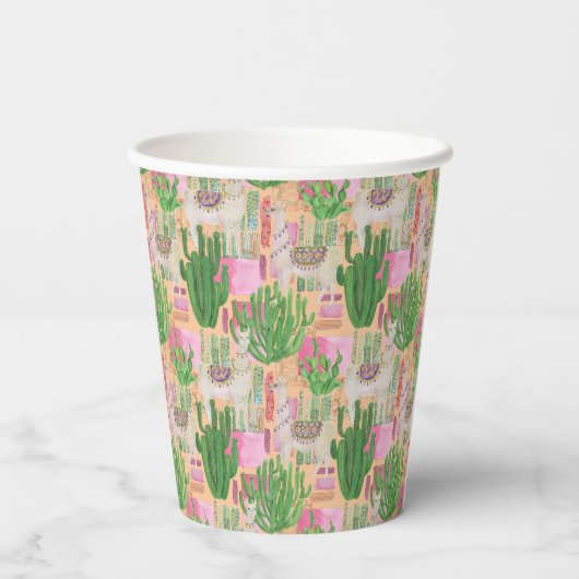 Farbenfarbenes Lama-Muster Pappbecher (Rückseite)