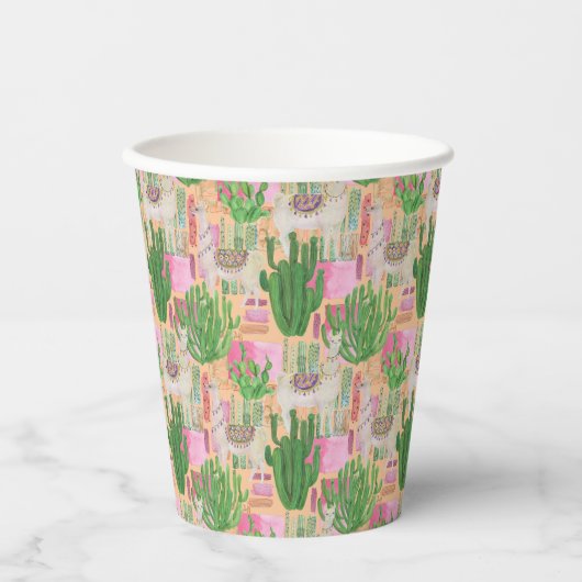 Farbenfarbenes Lama-Muster Pappbecher (Vorderseite)