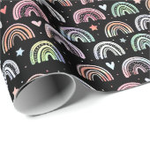 Farbenfarbenes Regenbogenbogenmuster auf schwarz Geschenkpapier (Rolleneckpunkt)