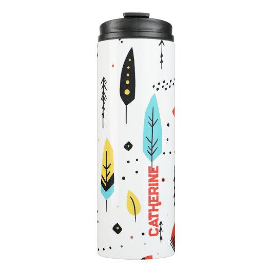 FARBENFARBENES WEISSES MODERNES RETRO BOHO-PATTER THERMOSBECHER (Vorderseite)