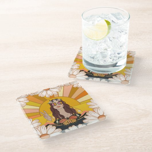 Farbenfrieden Glasuntersetzer (Schrägansicht)