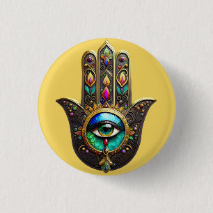 Farbenfrobraun Gold Hamsa Regenbogenfarbe Drittes Button