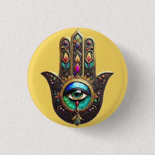 Farbenfrobraun Gold Hamsa Regenbogenfarbe Drittes Button (Vorderseite)