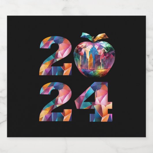 Farbenfroh 2024 Silvester Party- Schaumweinetikett (Einzelnes Label)