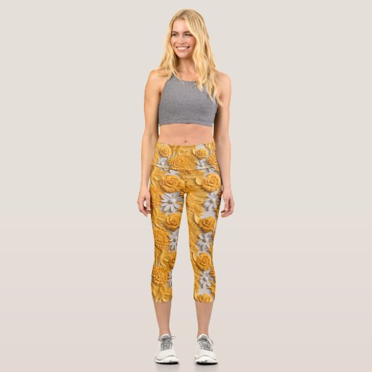 farbenfroh 3D Marigold Floral Capri Leggings (Vorderseite)