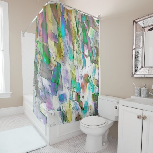 Farbenfroh abgenutzt, zerbrechlich zwischen matt u duschvorhang (Beispiel)