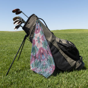 farbenfroh, abstrakt, floralfarben, rosa, grün golfhandtuch