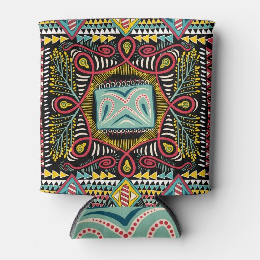 Farbenfroh abstrakt: Quadrat-Taschendesign. Dosenkühler (Vorderseite)