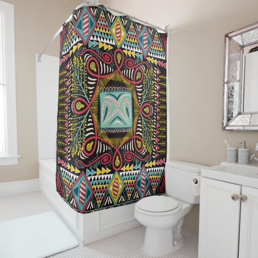 Farbenfroh abstrakt: Quadrat-Taschendesign. Duschvorhang (Beispiel)