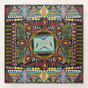 Farbenfroh abstrakt: Quadrat-Taschendesign. Glasuntersetzer