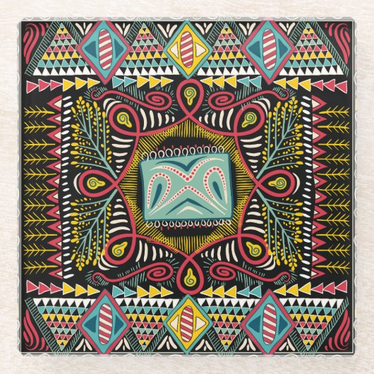 Farbenfroh abstrakt: Quadrat-Taschendesign. Glasuntersetzer (Vorderseite)