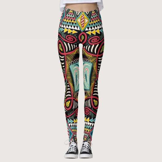 Farbenfroh abstrakt: Quadrat-Taschendesign. Leggings (Vorderseite)