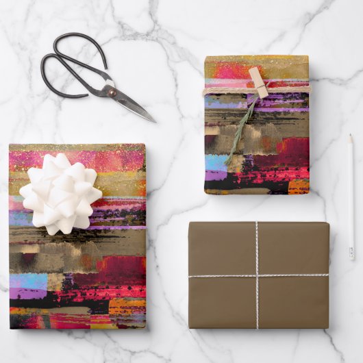 farbenfroh Abstrakt und Glitzer Geschenkpapier Set (Vorderseite)