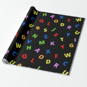 Farbenfroh Alphabet auf schwarzem Hintergrund Geschenkpapier (Ungerollt)