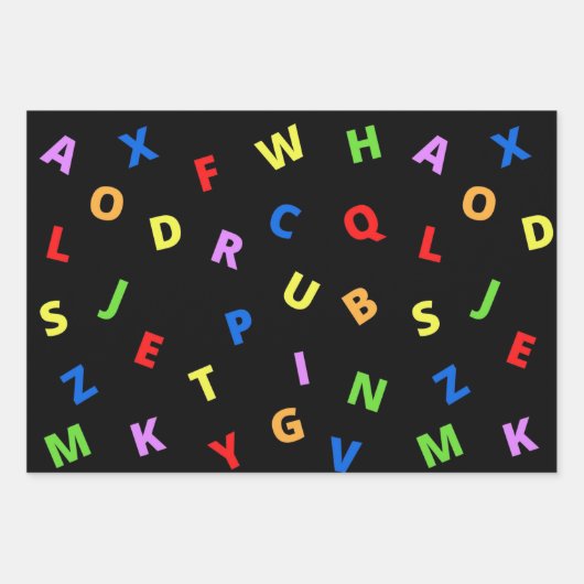 Farbenfroh Alphabet auf schwarzem Hintergrund Geschenkpapier Set (Vorderseite 3)