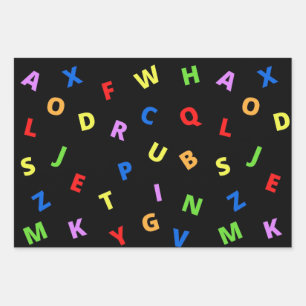 Farbenfroh Alphabet auf schwarzem Hintergrund Geschenkpapier Set