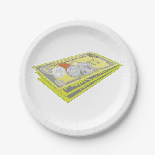 Farbenfroh amerikanisches Geld Bargeld und Münzen Pappteller (Vorderseite)