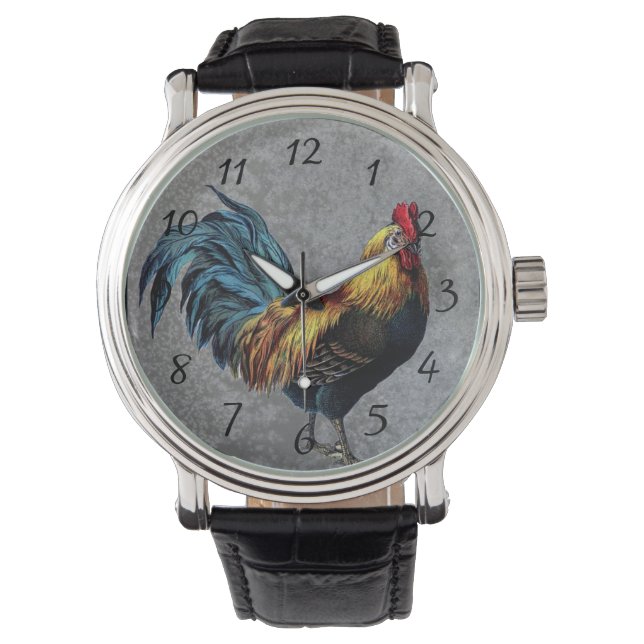 Farbenfroh Bantam Rooster Armbanduhr (Vorderseite)
