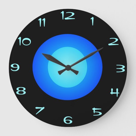 Farbenfroh blau/aqua/schwarz >Rundwand-Uhr Große Wanduhr (Vorderseite)