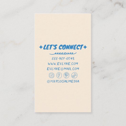 Farbenfroh Blau Handschriftlich Gezeichnet Retro F Visitenkarte (Rückseite)