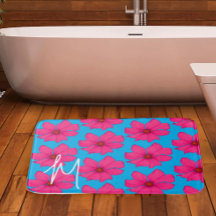 Farbenfroh Blau Rosa Floral Modernes Monogramm