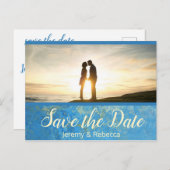 Farbenfroh Blau und Gold Save the Date Postkarte (Vorne/Hinten)