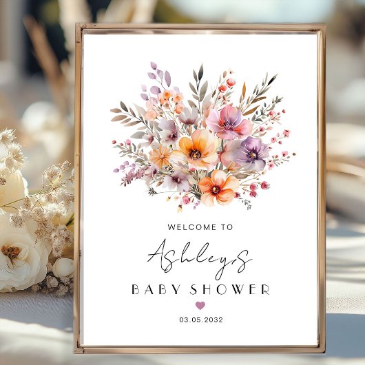 Farbenfroh, Blume Bouquet Babydusche Poster